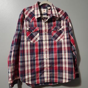 Levi's Mens Pearl Snap Plaid Long Sleeve Button Down Shirt Size XL